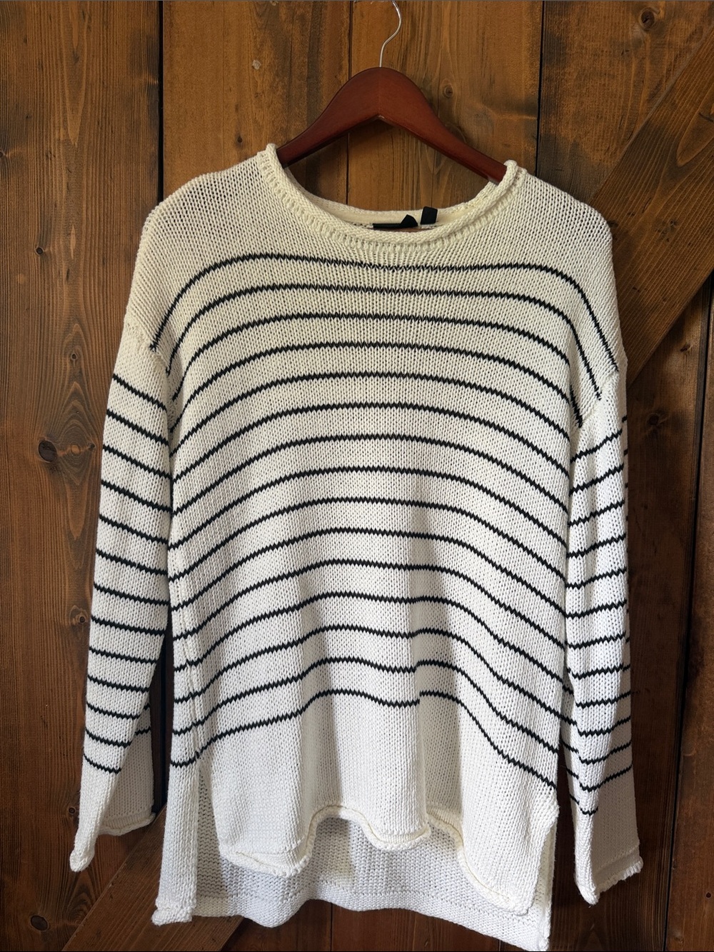 RD Style Cream and Black Striped Crewneck Sweater